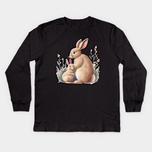Rabbit, Cute Animal, Mom and Baby, Mothers Day Gift Kids Long Sleeve T-Shirt